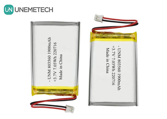 Oplaadbare flexibele lithium-polymerbatterij 3.7V 1900mAh 803560 voor zaklampen