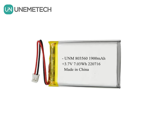 Oplaadbare flexibele lithium-polymerbatterij 3.7V 1900mAh 803560 voor zaklampen